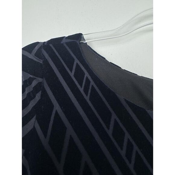 Vince Camuto Dress Womens 8 Navy Blue Velvet Geometric Sheath Long Sleeve Party - Picture 4 of 10